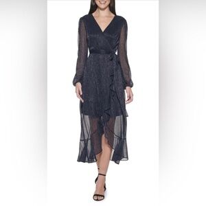 Kenzie long Sleeves Shimmer Knit MIDI Dress